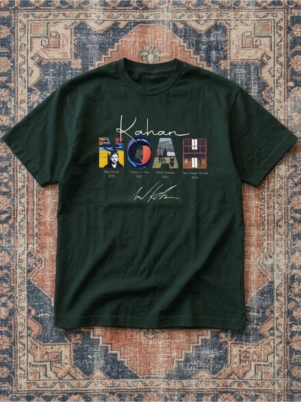 Graphic Noah Kahan Tour Crew Neck T-Shirt - Dark Green